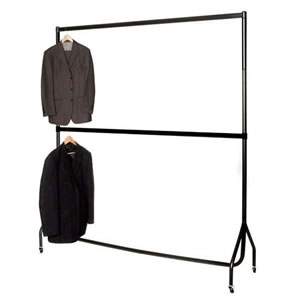 6' Wide 6'1" High Black Extended Height Garment Rail. Black Top Rail,  Adjustable Black Centre Rail and Black Extension Pieces.  Portable Clothes Rail, Mobile wardrobe, Clothes Stand for Extra Storage. Strong 2" diameter nylon castors  All Black