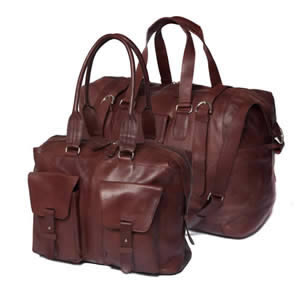 Deluxe Saccoo Soft Brown Leather Luxury Weekend Travel Bag Set Small & Large ( 45 x 16 x 38 cms & 53 x 25 x 40 cms ).  Designed by janPaul Bosboom in The Netherlands