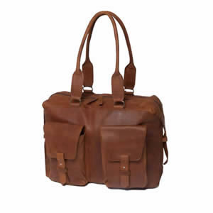 Deluxe Saccoo Soft Tobacco Leather Luxury Weekend Travel Bag 45 x 16 x 38 cms.  Designed by JanPaul Bosboom in The Netherlands