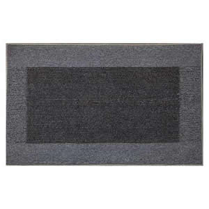2 x Machine Washable Madras Door Mats 50 x 80 cms in Light & Dark Charcoal Grey