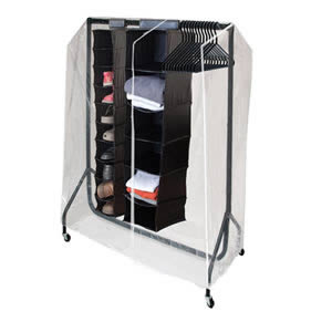 The Caraselle Student 4' Clothes Rail Pack, All Black - The Instant Wardrobe Solution. Clothes Rail & Rail Cover + 2 Hanging Organizers & 12 Hangers