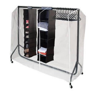 The Caraselle Student 6' Clothes Rail Pack, All Black - The Instant Wardrobe Solution.  Clothes Rail & Rail Cover + 2 Hanging Organizers & 12 Hangers