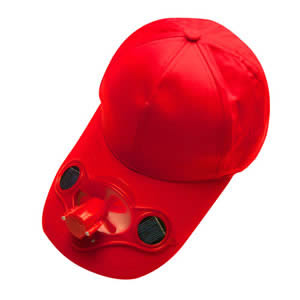 Caraselle Solar Powered Red Baseball Cap with Fan
