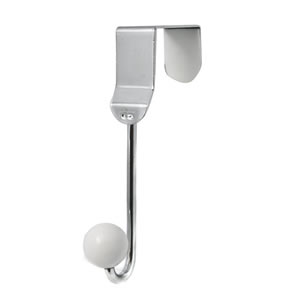 Caraselle Chrome Over Door Hanger with 1 White Ceramic Ball to fit internal doors up to 4.5cm