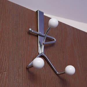 Caraselle Chrome Over Door Hanger with 3 White Ceramic Balls