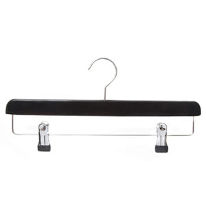 Caraselle Deluxe Black Wooden Trouser Bar Hanger with adjustable Chrome Clips 36cm wide