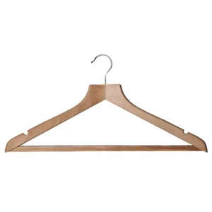 Deluxe Shaped Solid Beech Suit Hanger with Non-Slip Trouser Bar with Notches