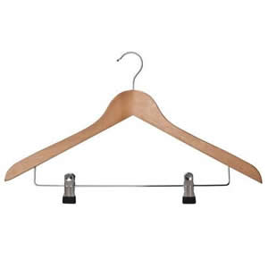 Deluxe Solid Shaped Beechwood Suit Hanger with Adjustable Chrome Clips 44cms wide