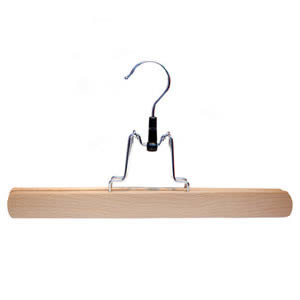The Deluxe Solid Beech Wood Trouser Clamp Hanger Felt Lined Rotating Chrome Hook 30 cms wide