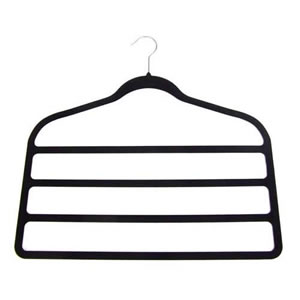 4 Bar Non-Slip Huggable Trouser Hanger in Black. 45cms wide, 43cm high & only 5mm deep