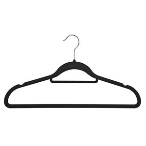 Non-Slip Huggable Hanger in Black with Tie/Belt Bar & Notches 45cm wide & 25cm high