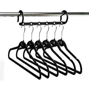 1 Black Multi-Hanging Bar with 6 Black Huggable Hangers - Hangs 6 Shirts / Trousers