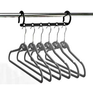 1 Multi-Hanging Bar with 6 Taupe Huggable Hangers - Hangs 6 Shirts / Trousers