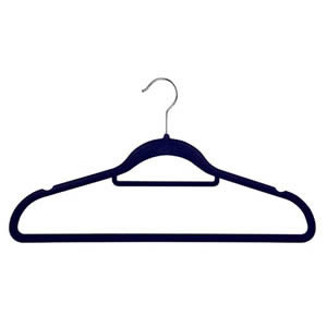 Non-Slip Huggable Hanger in Navy Blue with Tie/Belt Bar & Notches 45cm wide & 25cm high