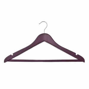 Plum Coloured Deluxe Shaped Maple Wood Suit Hanger with Non-Slip Trouser Bar 44cm wide