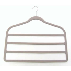 4 Bar Non-Slip Huggable Trouser Hanger in Taupe. 45cms wide, 43cm high & only 5mm deep