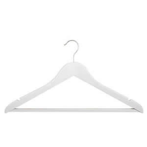 White Deluxe Shaped Maple Wood Suit Hanger with Non-Slip Trouser Bar 44 cms wide