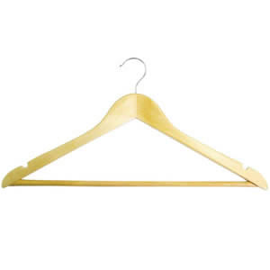 100 x Wooden Shaped Suit Hanger, Trouser Bar, Notches & Swivel Hook