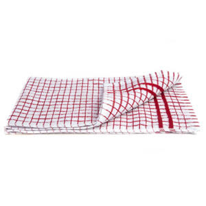 Caraselle Deluxe Terry Tea Towel in Small Red Check. 100% Egyptian Cotton. 41 x 66cm