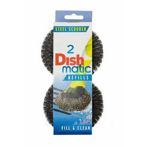 Pack of 2 Dishmatic Steel Scourer Refill Heads for cleaning BBQ's, Hot Plates, Steel Pots & Pans