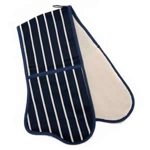 C'est Ca! Classic Butchers Stripe Design Deluxe Double Oven Gloves in navy & white  made in the UK