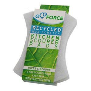 Pack of 3 x White Ecoforce Recycled Non-Scratch Kitchen Scourer Pads