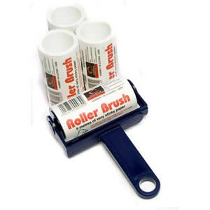 Navy Blue Trident Sticky Roller Brush and 3 Refills (20m of sticky paper) with adhesive surface which can be torn off & thrown away once used. Designed for removing lint, dust & animal hair from clothes & upholstery