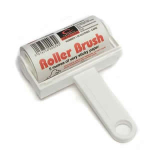 White Trident Sticky Roller Brush 5m long roll of sticky paper with adhesive surface which can be torn off & thrown away once used. Designed for removing lint, dust & animal hair from clothes & upholstery