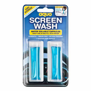 Aquo Screen Wash contains Two Super-Concentrate Water Soluble Capsules