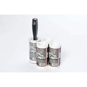 Pack of 1 Pet Hair Remover Sticky Roller Brush with 3 Refills with 30metres long roll of sticky paper with adhesive surface which can be torn off & thrown away once used. Designed for removing lint, dust & animal hair from clothes & upholstery