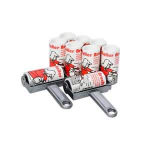 Pack of 2 Silver Caraselle Trident Sticky Roller Li Brushes and 7 Refills with 45metres long roll of sticky paper with adhesive surface which can be torn off & thrown away once used. Designed for removing lint, dust & animal hair from clothes & upholstery