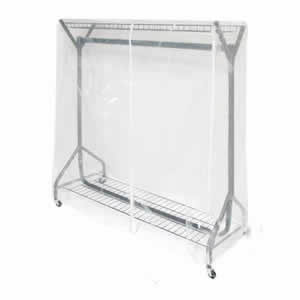 Clear PVC Rail Cover for a 4' Wide Garment Rail with Extended Height