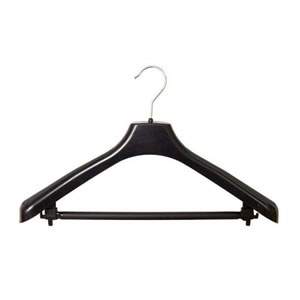Durable Recycled Black Polypropylene Shaped Suit Hanger with chrome swivel hook 42cm