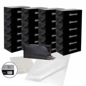 25 x Caraselle Black Ladies Shoe Boxes + 12 Clear Adhesive PVC Pockets + 25 sheets of Acid Free Tissue Paper
