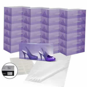 25 x Caraselle Lilac Ladies Shoe Boxes + 12 Clear Adhesive PVC Pockets + 25 sheets of Acid Free Tissue Paper