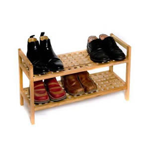 Deluxe Stackable 2 Tier Walnut Shoe Rack