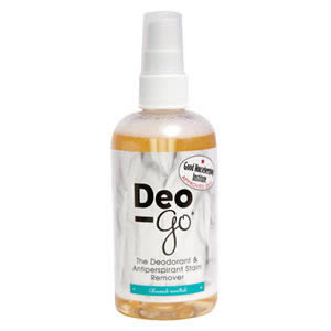 The Caraselle Deo-Go Deodorant & Antiperspirant Stain Remover Almond Scented 250ml. Recommended by Good Housekeeping Institute.