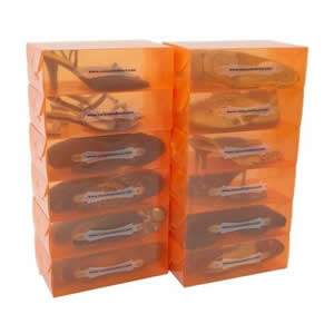 25 Ladies Translucent Tangerine Stackable Shoe Boxes