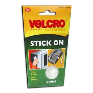 VELCRO� Brand White Stick On Coins 16mm diameter x 16 Sets (60227)