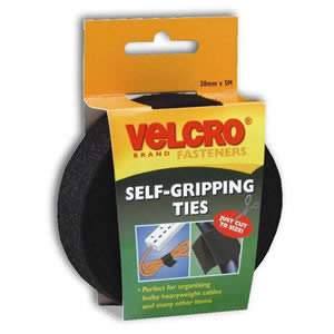 VELCRO� Brand Jumbo Pack of Black Self Gripping Ties on a Roll 30mm x 5M, cut to Size (60254)