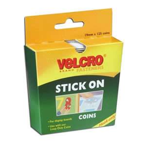 Pack of 125 VELCRO� Brand 19mm White Stick On Coins. Hook Only (60233)
