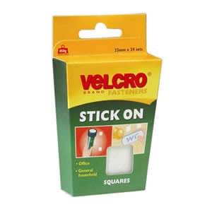 Pack of 24 VELCROÂ® Brand White 25mm Stick On Squares (60235)