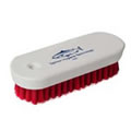 120mm Stiff Polyester Vegetable Cleaning Brush with a white wooden stock & Red Bristles. Made in England.