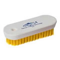 120mm Stiff Polyester Vegetable Cleaning Brush with a white wooden stock & Yellow Bristles. Made in England.