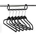 1 Black Multi-Hanging Bar with 6 Black Huggable Hangers - Hangs 6 Shirts / Trousers