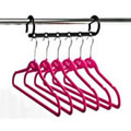 1 Multi-Hanging Bar with 6 Deep Pink Huggable Hangers - Hangs 6 Shirts / Trousers