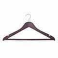Plum Coloured Deluxe Shaped Maple Wood Suit Hanger with Non-Slip Trouser Bar 44cm wide