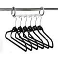 1 Silver Multi-Hanging Bar with 6 Black Huggable Hangers - Hangs 6 Shirts / Trousers