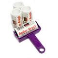 Purple Trident Sticky Roller Brush and 3 Refills (20m of sticky paper) with adhesive surface which can be torn off & thrown away once used. Designed for removing lint, dust & animal hair from clothes & upholstery