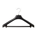 Durable Recycled Black Polypropylene Shaped Suit Hanger with chrome swivel hook 42cm